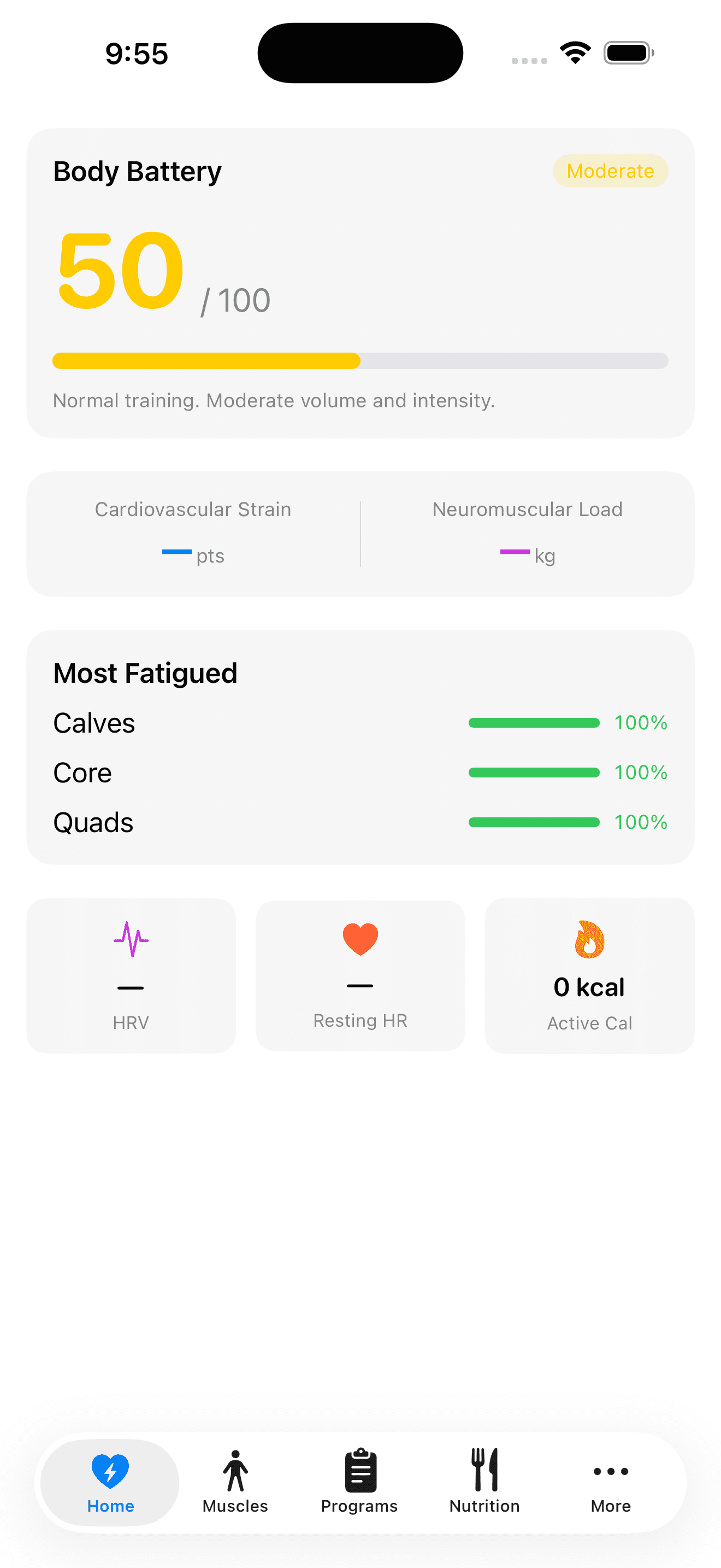 PrismCoach Dashboard — Body Battery