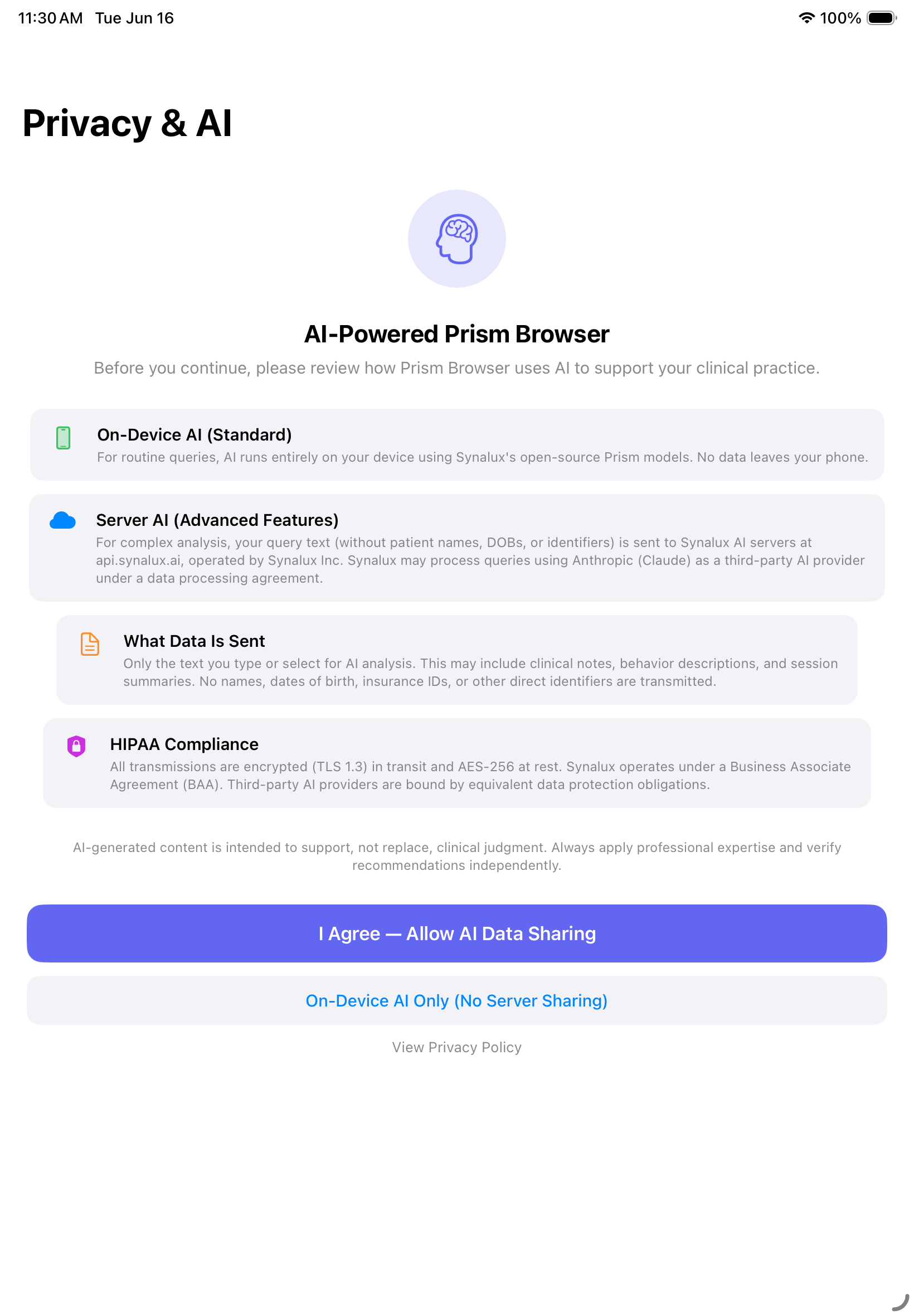 Prism Browser — iOS Consent