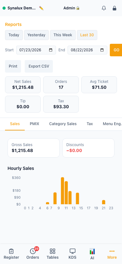 Current Manager Mobile 30-day Reports view