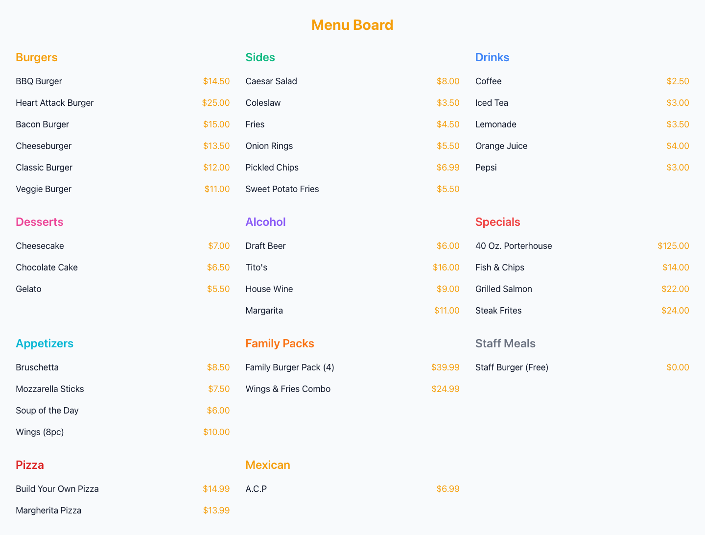 Current production Digital Menu Board with populated categories, items, and prices