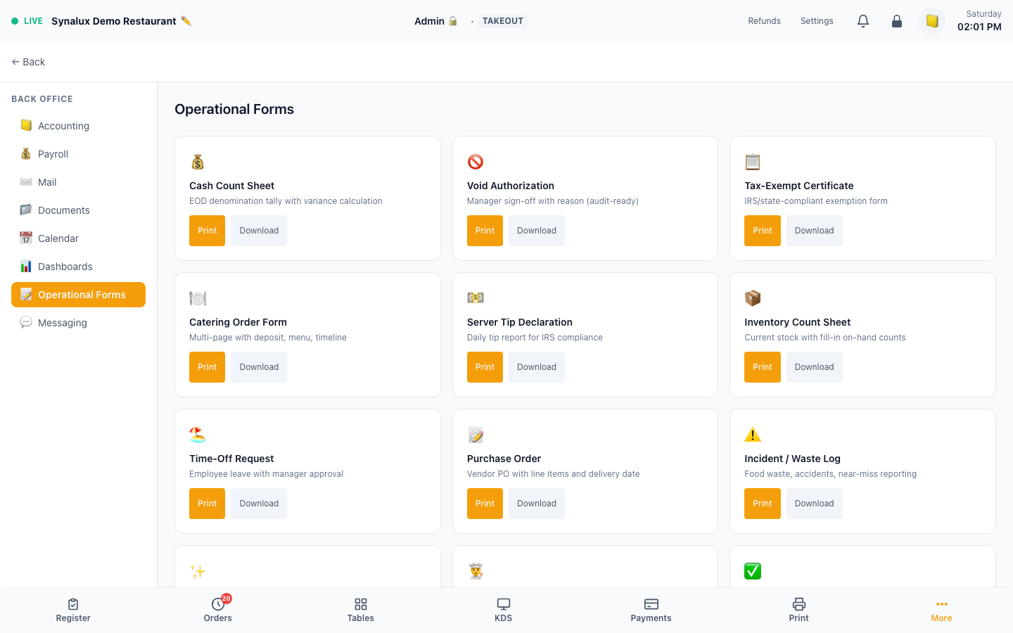 Current production Operational Forms workspace
