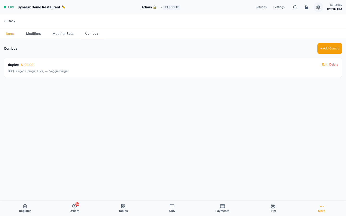 Current Menu Builder Combos tab