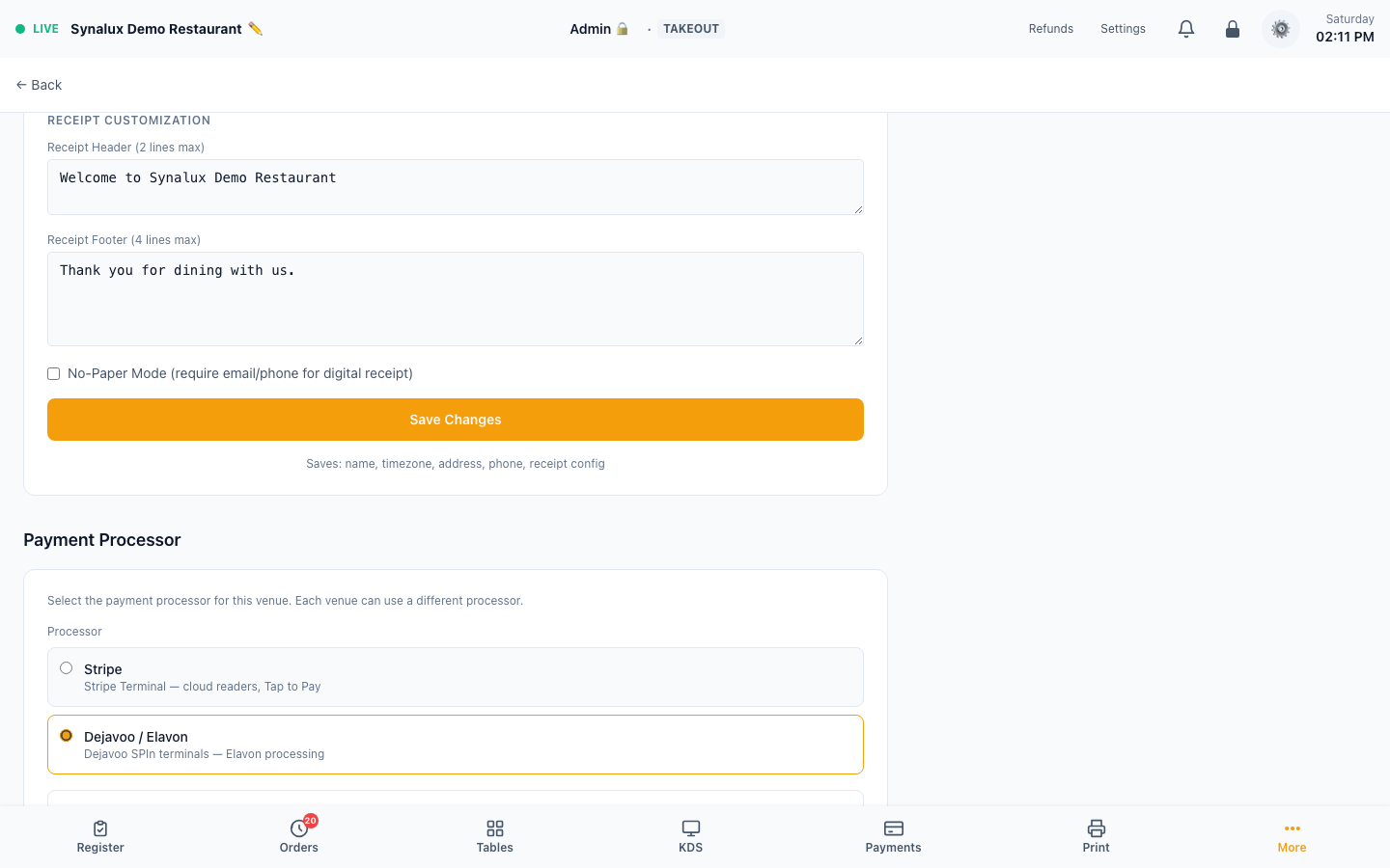 Current Receipt Customization with safe demonstration copy