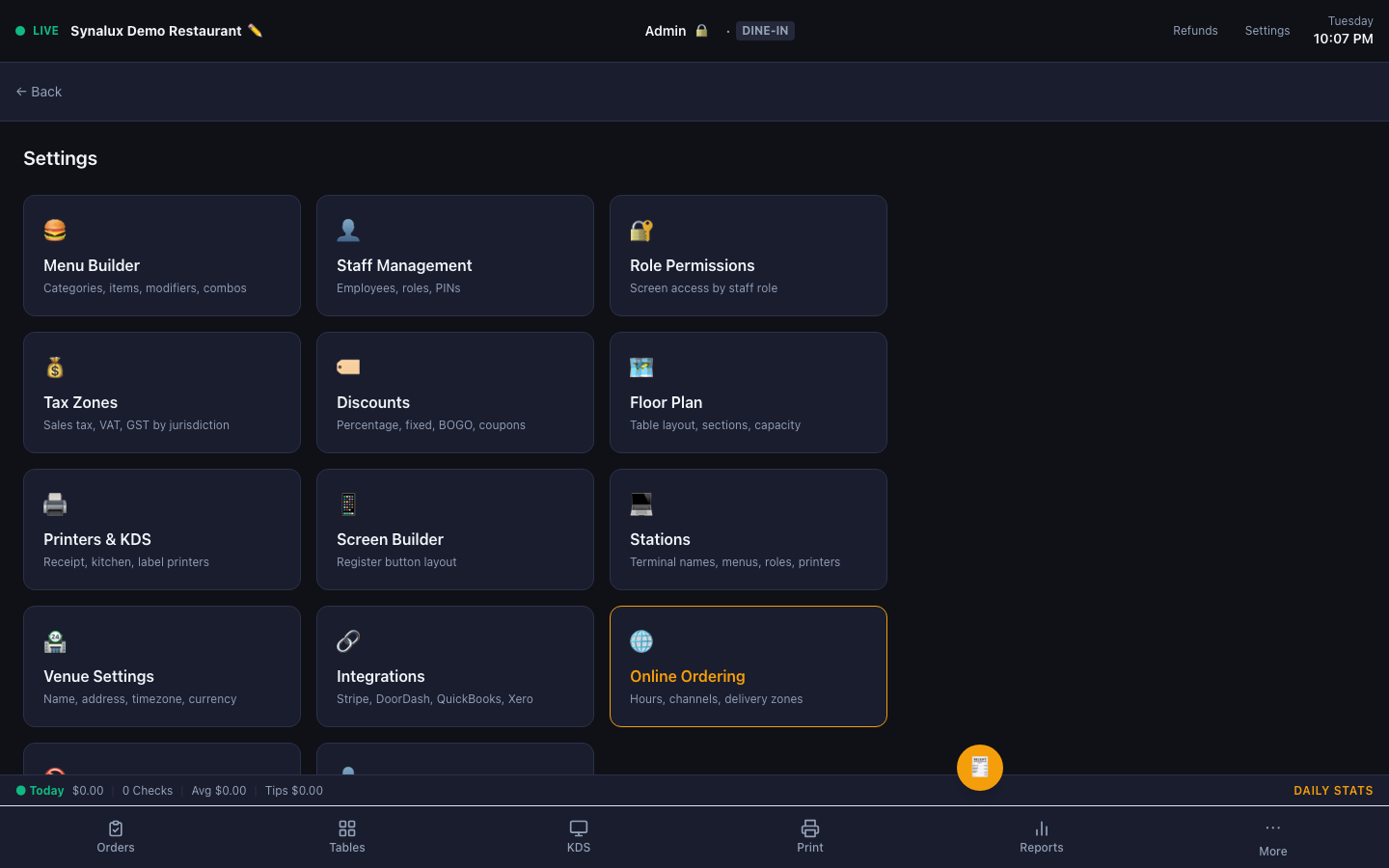 Settings Main — with Screen Builder